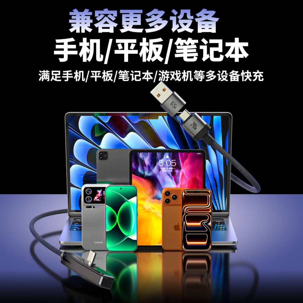 240W 2-in-1 USB-A to USB-C Cable with Stand and Data Cable, Double-Braided PUR, for Charging and Gaming on Apple and Huawei Tablets and Phones