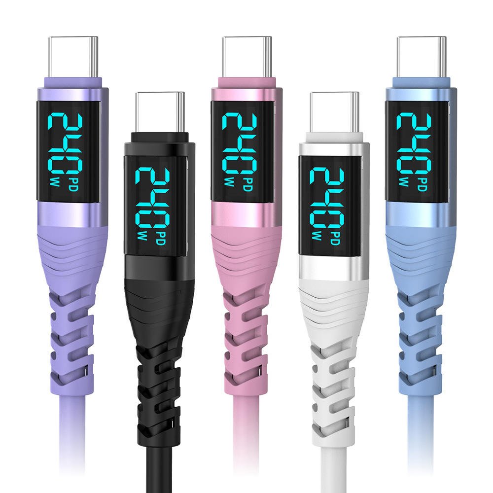 240W Dual Type-C Port Fast Charging with Digital Display USB Cable for Apple Cell Phones Tablets Laptops