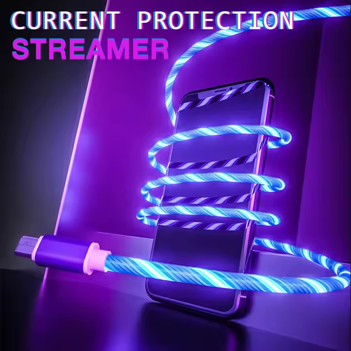 Colorful Single Line 3A Fast Charging Streaming Light Data Cable for Android Apple Huawei Charging Cable